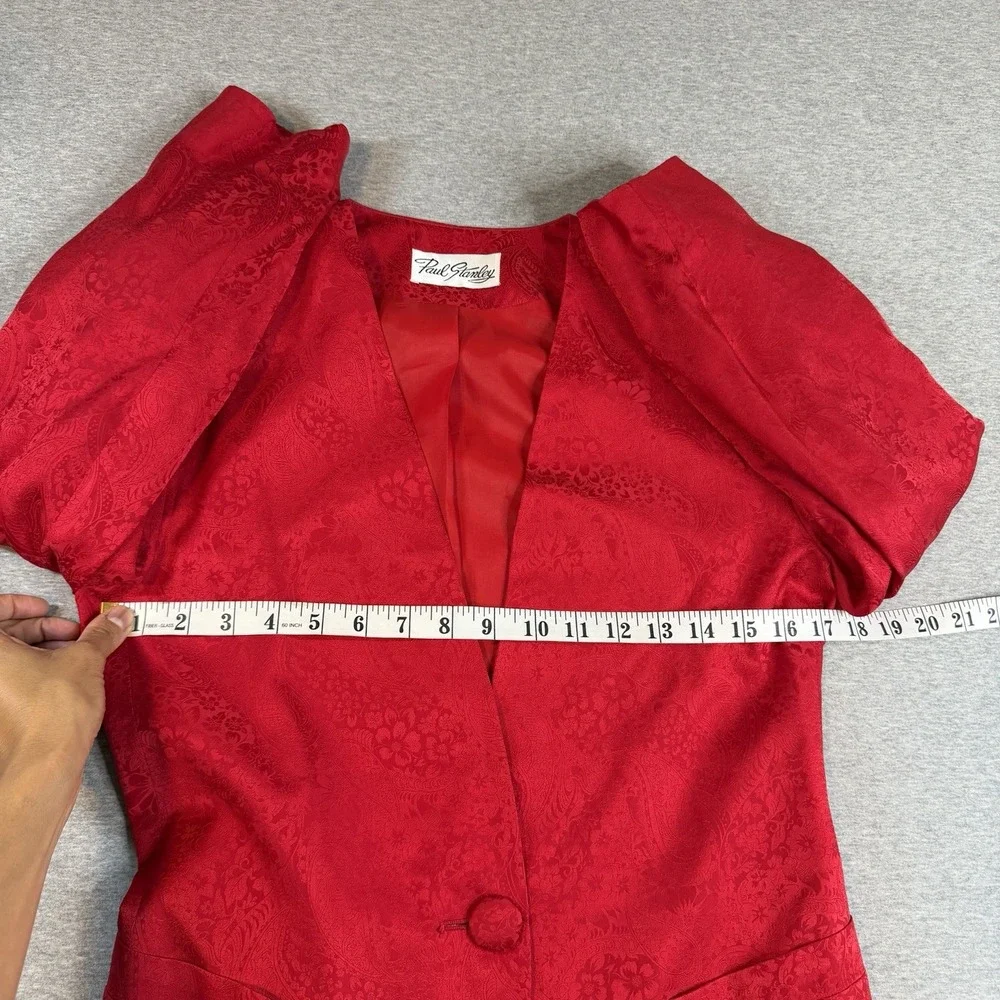 Vintage Paul Stanley Red Silk Blazer Power Jacket Textured Single Button Sz 2